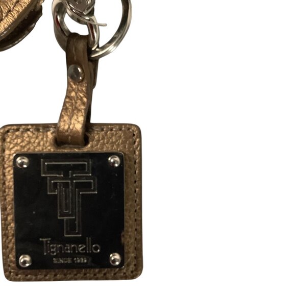 Tignanello Metallic Gold Bronze Leather Satchel Bag Chain-Print Lining - Picture 2 of 9